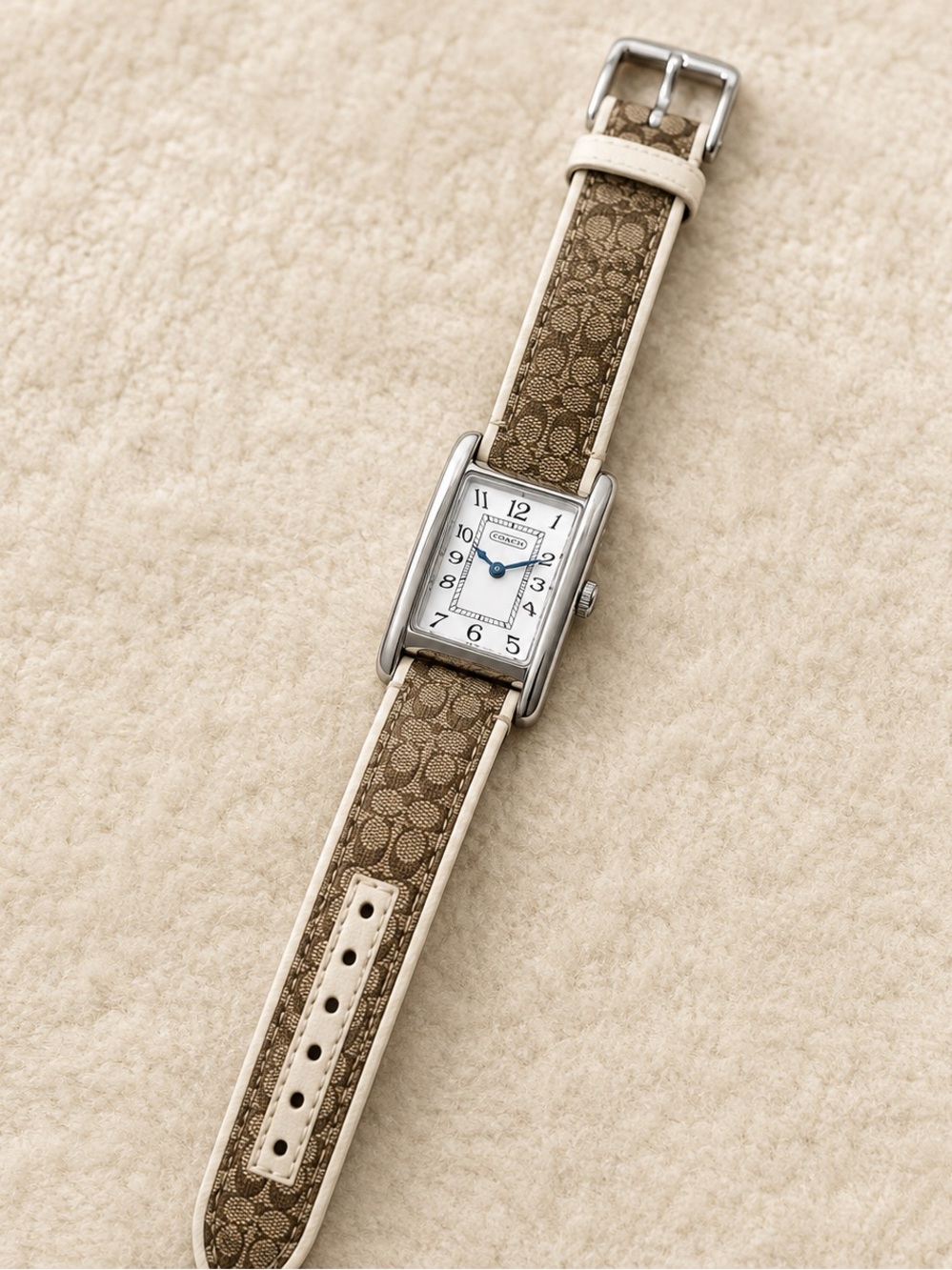 Coach Brown Patterned Watch with Silver Accents